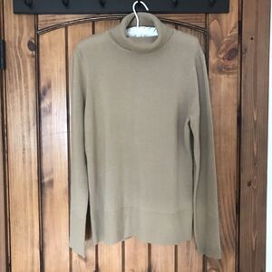Womens 100% Cashmere Academia Classic Soft Turtleneck Camel Brown Sweater Size L